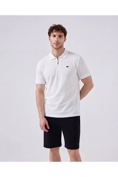 Ellesse Βαμβακερό λευκό ανδρικό μπλουζάκι πόλο με λαιμόκοψη 6Sm5048