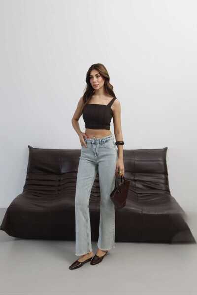 Eda Başak Atelier Lycra Mini Flare Jean Trousers with Tassels at the Legs
