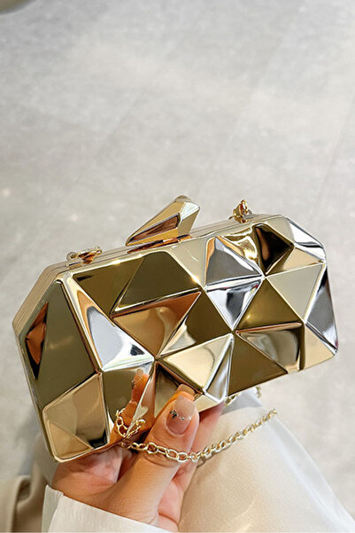Ku er Fashion rhombic faceted metal dinner bag one-shoulder messenger dual-pu...
