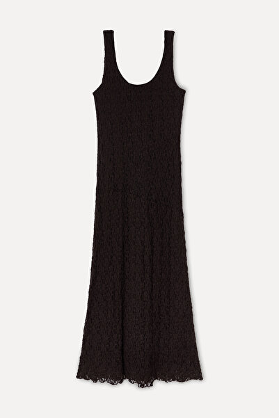Mudo Women's Brown Sleeveless Lace Long Dress
