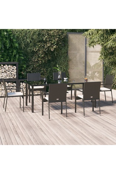 vidaxl Set mobilier de gradina cu perne, 7 piese, negru, poliratan