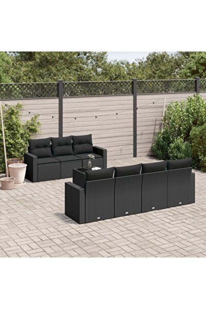 vidaxl Set mobilier de gradina cu perne, 8 piese, negru, poliratan