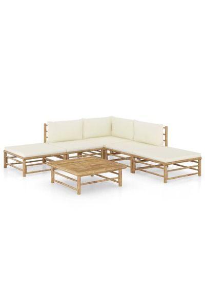 vidaxl Set mobilier de gradina cu perne alb crem, 6 piese, bambus