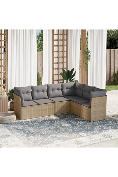 vidaxl Garden sofa set with cushions, 6 pieces, beige, polyrattan