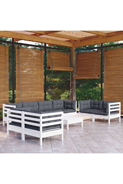 vidaxl Set mobilier de gradina cu perne, 9 piese, lemn masiv de pin