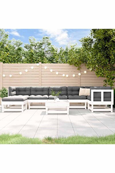 vidaxl Set mobilier de gradina cu perne, 8 piese, alb, lemn masiv