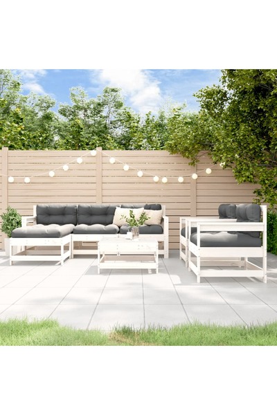 vidaxl Set mobilier de gradina, 7 piese, alb, lemn masiv de pin