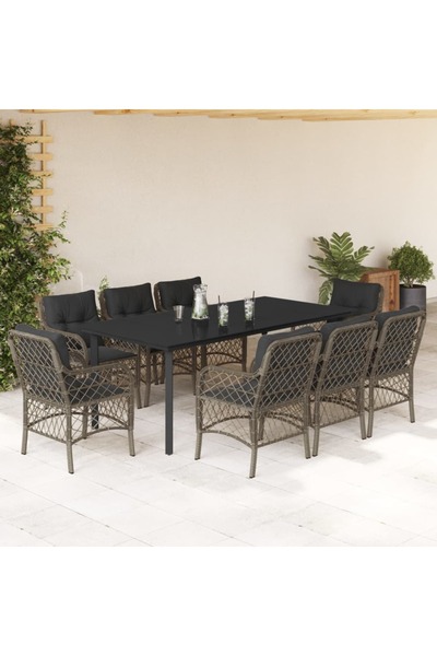 vidaxl Set mobilier gradina cu perne, 9 piese, gri, poliratan