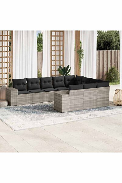 vidaxl Garden sofa set with cushions 10 pieces light gray polyrattan