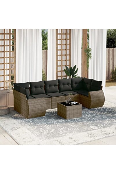 vidaxl Garden sofa set with cushions, 8 pieces, grey, polyrattan