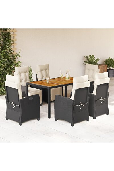 vidaxl Set mobilier de gradina cu perne, 7 piese, negru, poliratan