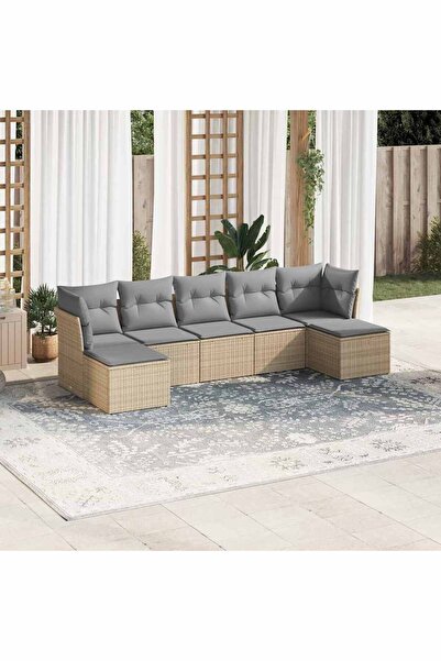 vidaxl Garden sofa set with cushions, 7 pieces, light grey polyrattan