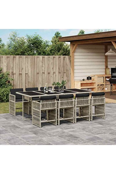 vidaxl Set mobilier gradina cu perne, 9 piese, gri deschis, poliratan