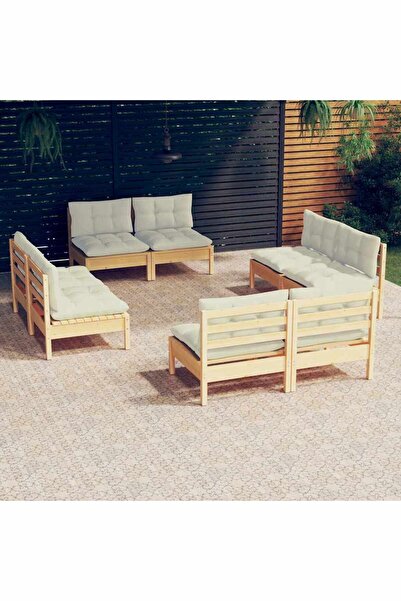 vidaxl Set mobilier gradina cu perne crem, 8 piese, lemn masiv de pin