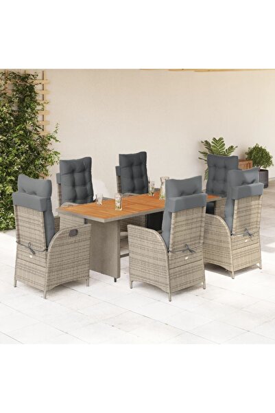 vidaxl Garden furniture set with cushions, 7 pieces, grey, polyrattan