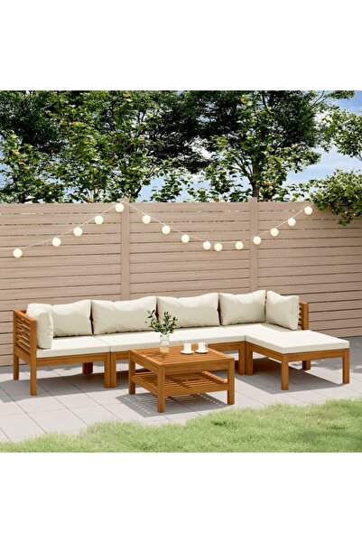 vidaxl Set mobilier gradina cu perne crem, 6 piese, lemn masiv acacia