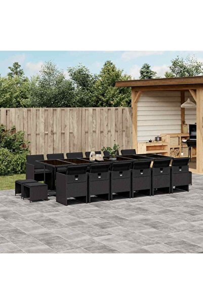vidaxl Set mobilier de gradina cu perne, 17 piese, negru, poliratan