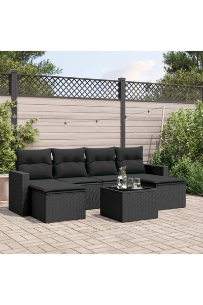vidaxl Set canapele de gradina cu perne, 7 piese, negru, poliratan