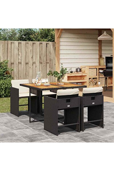 vidaxl Garden furniture set with cushions, 5 pieces, black, polyrattan