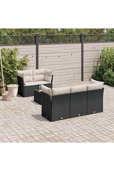 vidaxl Set mobilier de gradina cu perne, 6 piese, negru, poliratan