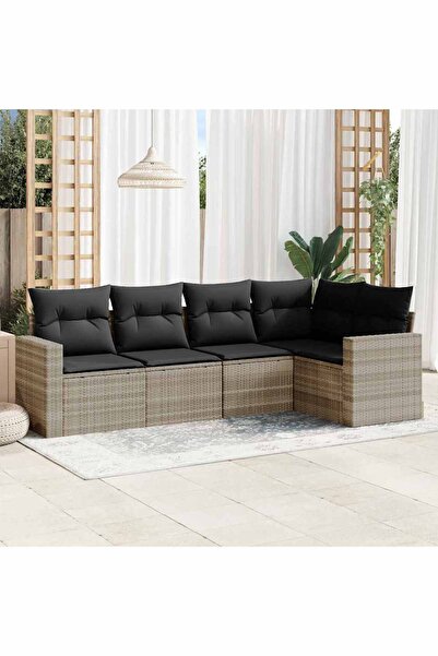 vidaxl Set canapele de gradina cu perne, 5 piese gri deschis poliratan