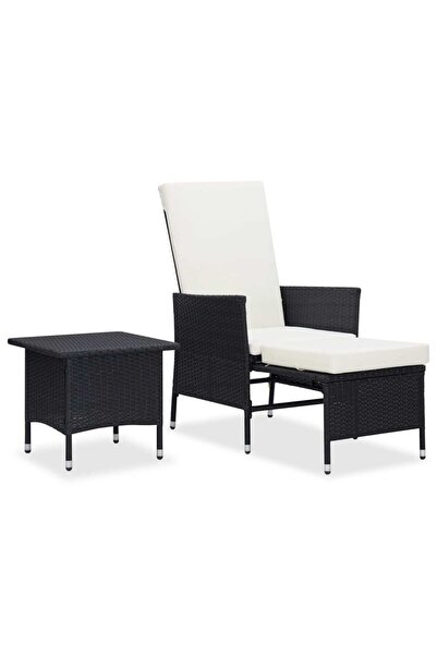 vidaxl Garden furniture set with cushions, 2 pieces, black, polyrattan