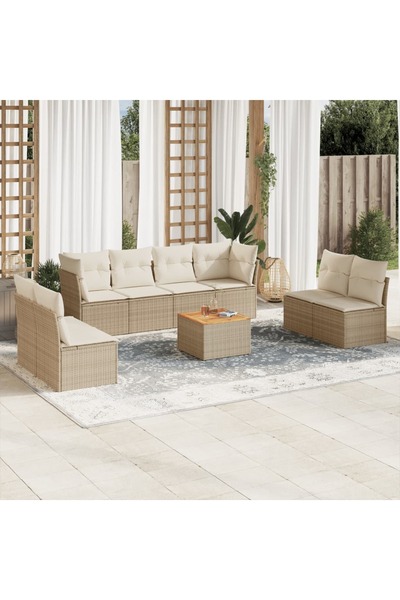 vidaxl Garden sofa set, 9 pieces, with cushions, beige, polyrattan