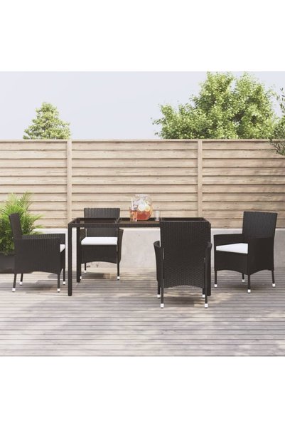 Concept Set mobilier de grădină cu perne, 5 piese, negru, poliratan