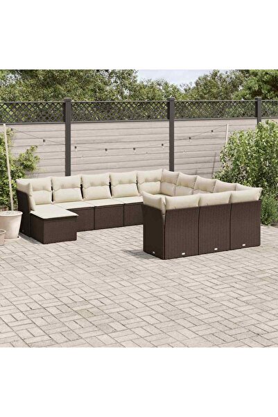 vidaxl Set canapele de gradina cu perne, 12 piese, maro, poliratan