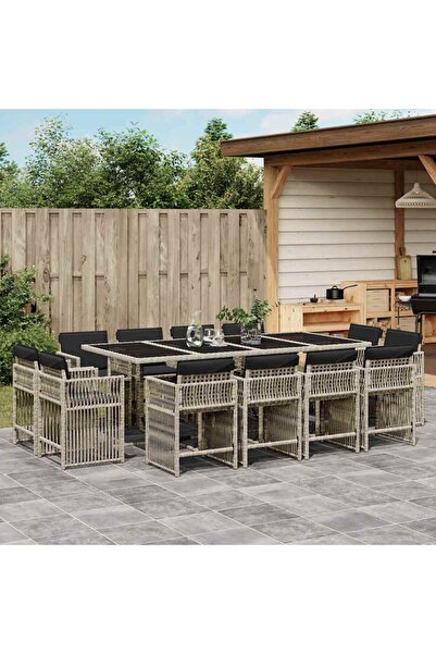 vidaxl Set mobilier de gradina cu perne 13 piese gri deschis poliratan