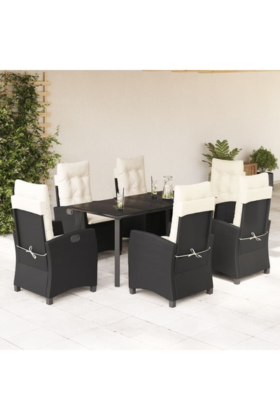 vidaxl Set mobilier de gradina cu perne, 7 piese, negru, poliratan