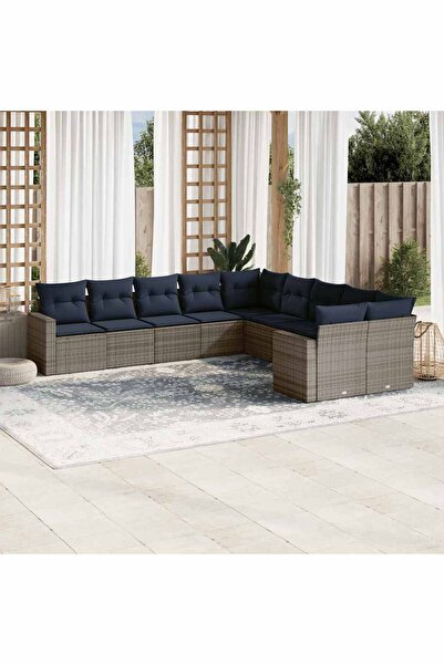 vidaxl Garden sofa set with cushions, 10 pieces, grey, polyrattan