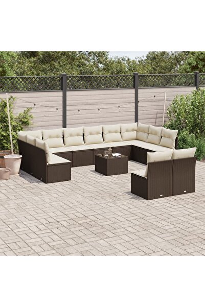 vidaxl Set canapele de gradina cu perne, 13 piese, maro, poliratan