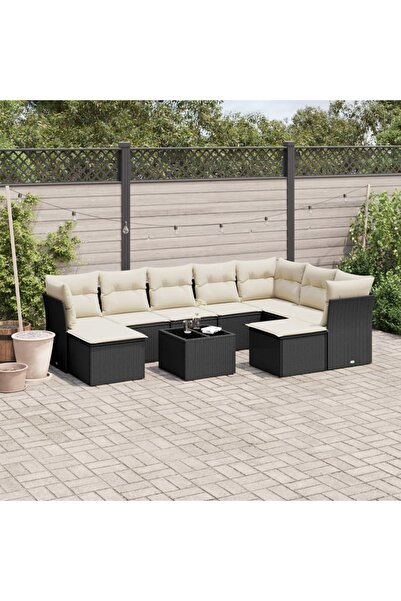 vidaxl Set canapele de gradina cu perne, 10 piese, negru, poliratan