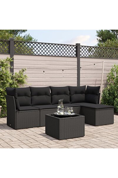 vidaxl Set mobilier de gradina cu perne, 6 piese, negru, poliratan