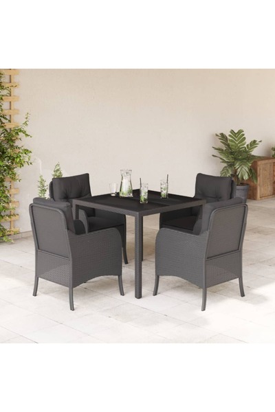 vidaxl Set mobilier de gradina cu perne, 5 piese, negru, poliratan