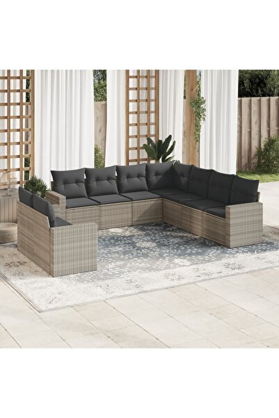 vidaxl Set canapele de gradina cu perne, 9 piese gri deschis poliratan