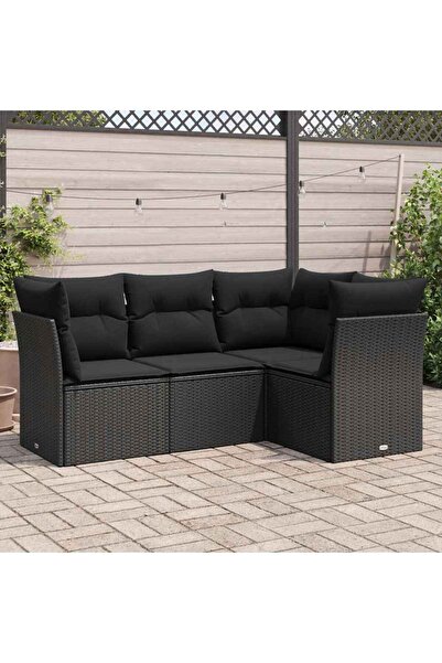 vidaxl Set mobilier de gradina cu perne, 4 piese, negru, poliratan