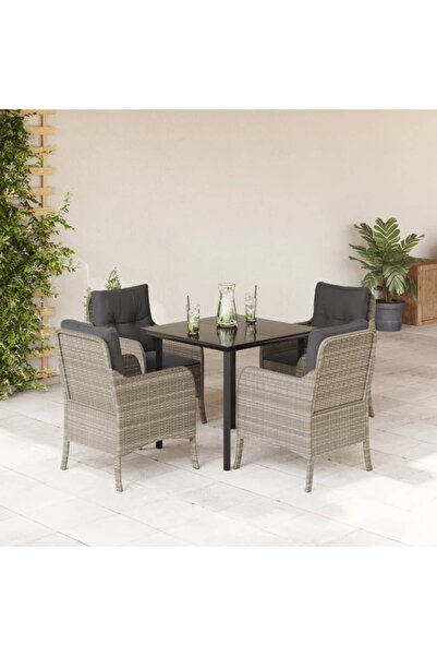 vidaxl Set mobilier de gradina cu perne, 5 piese gri deschis poliratan
