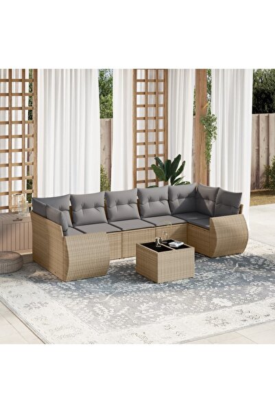vidaxl Set canapele de gradina, 8 piese, cu perne, bej, poliratan