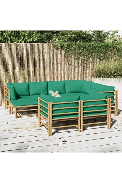 Concept Set mobilier de grădină cu perne verzi, 10 piese, bambus