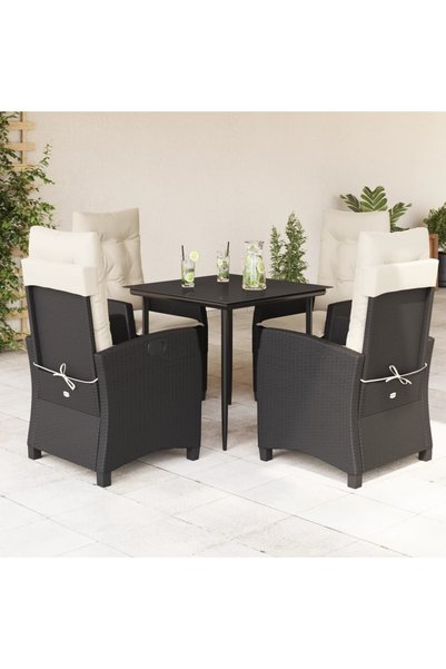 vidaxl Set mobilier de gradina cu perne, 5 piese, negru, poliratan