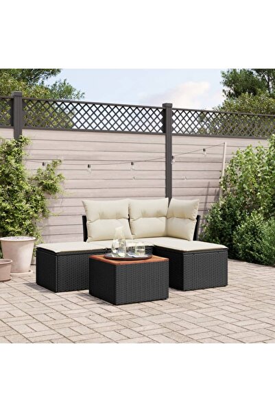 vidaxl Garden furniture set with cushions, 5 pieces, black, polyrattan