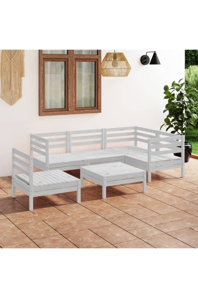 vidaxl Set mobilier de gradina, 6 piese, alb, lemn masiv de pin