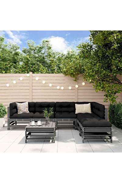 Concept Set mobilier de grădină cu perne, 7 piese, gri, lemn masiv