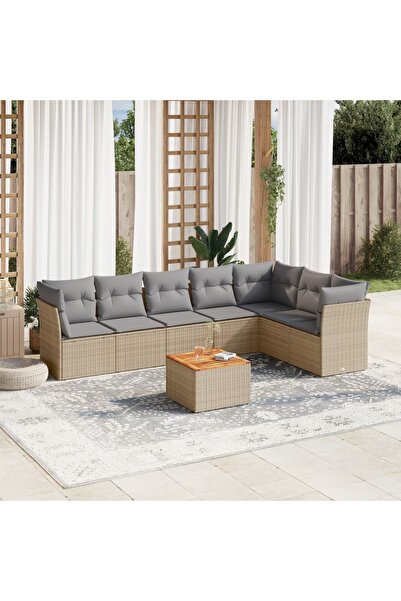 vidaxl Garden sofa set, 8 pieces, with cushions, beige, polyrattan