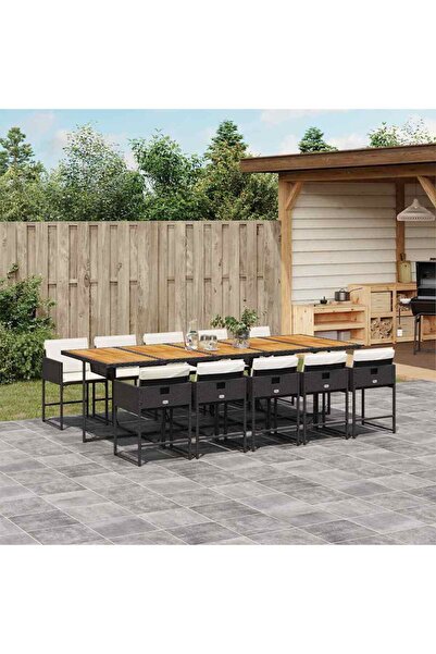 vidaxl Outdoor furniture set with cushions, 11 pieces, black, polyrattan