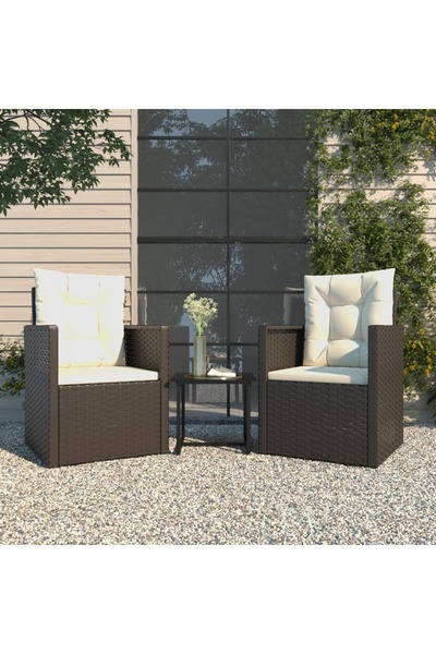 vidaxl Set mobilier de exterior cu perne, 3 piese, negru, poliratan