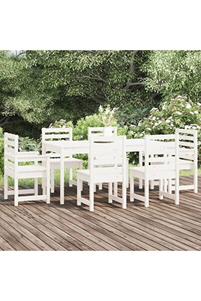 vidaxl Set cu masa de gradina, 7 piese, alb, lemn masiv de pin