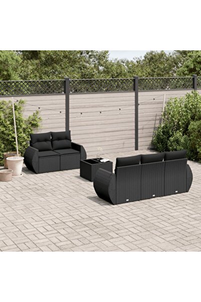 vidaxl Garden furniture set with cushions, 6 pieces, black, polyrattan
